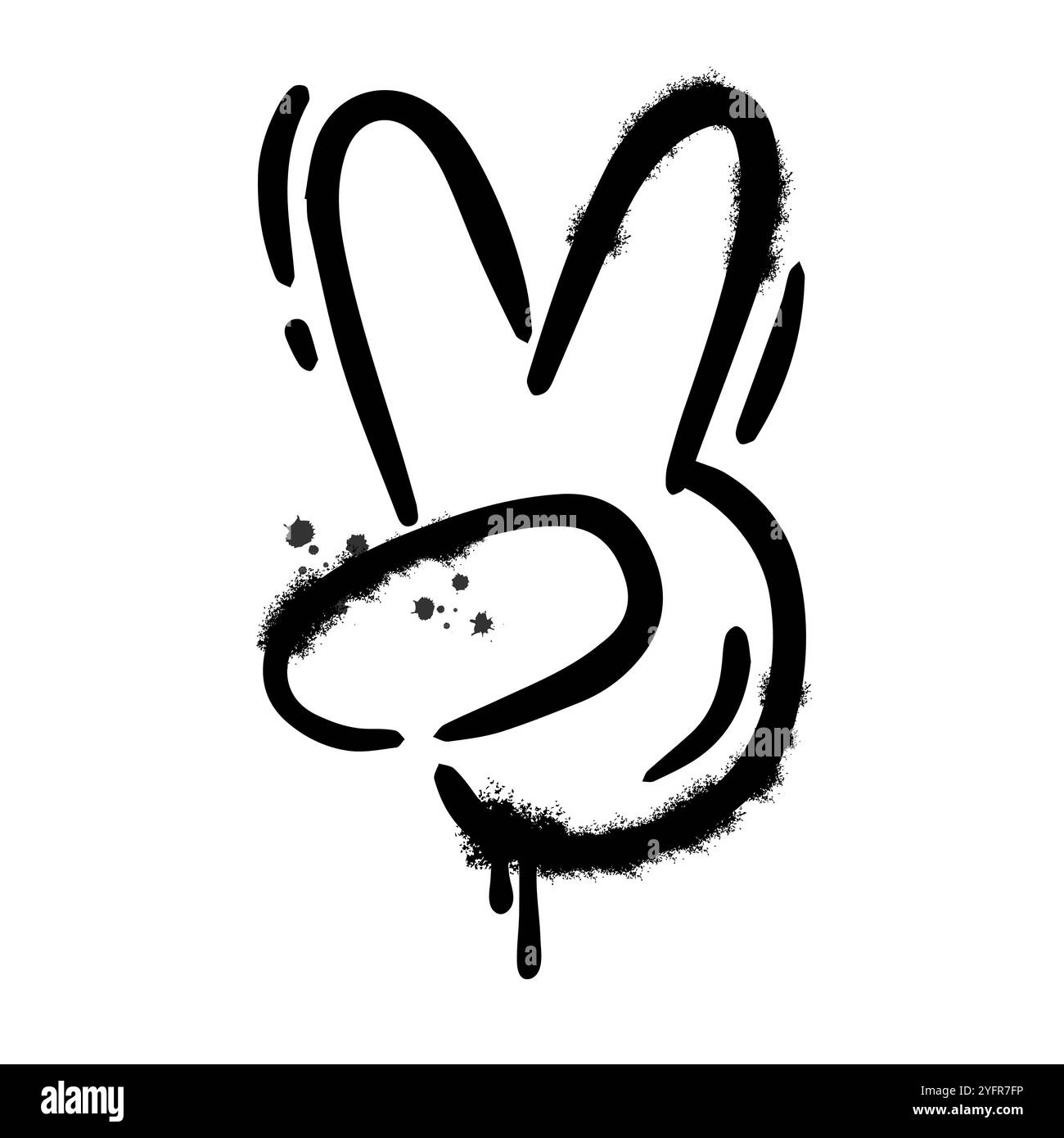 Gesto della mano con graffiti verniciati a spruzzo V per la vittoria. Elemento texture, isolato su sfondo bianco. Illustrazione vettoriale Illustrazione Vettoriale