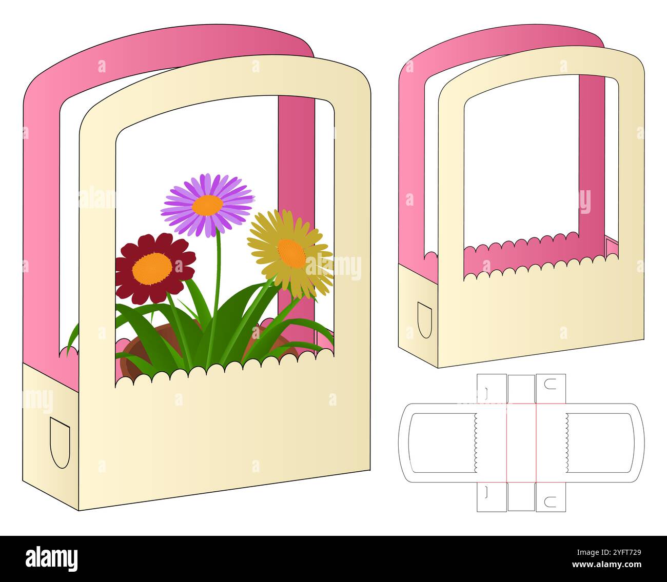design del modello di stampo per imballaggio in sacchetti di carta per fiori Illustrazione Vettoriale