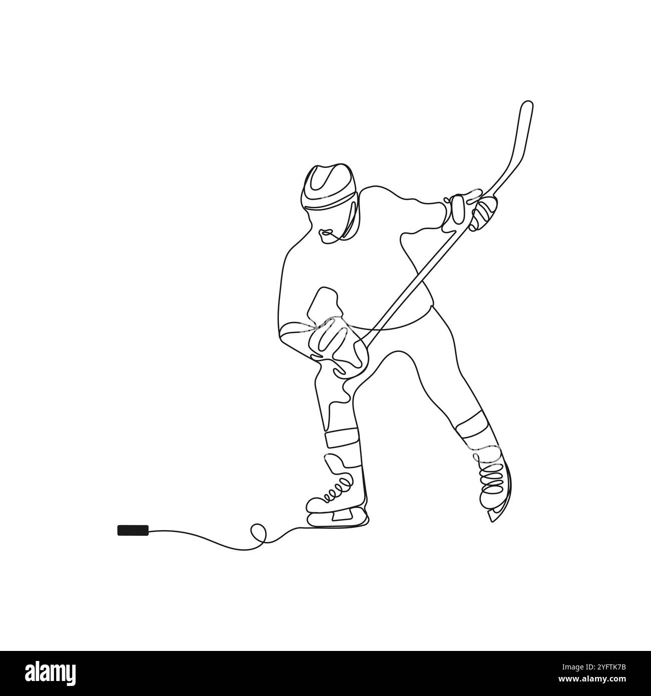 Giocatore di hockey su ghiaccio. Un disegno a linea continua. Inverno, concetto di sport estremi. Illustrazione vettoriale disegnata a mano. Illustrazione Vettoriale