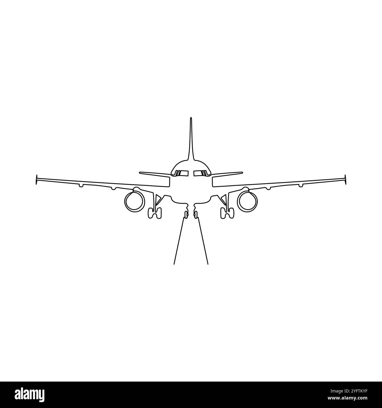 L'aereo è sulla pista. Uno stile di disegno a linea continua. Illustrazione vettoriale disegnata a mano dal minimalismo. Illustrazione Vettoriale