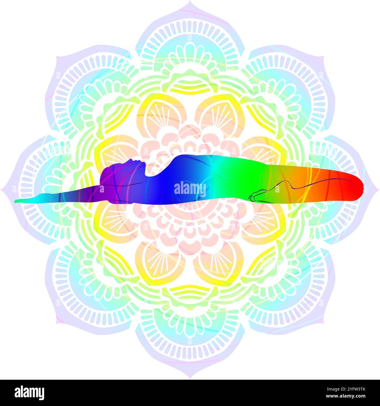 Silhouette colorata di donna che pratica la posa yoga Utthita Supta Virasana. Posa dell'eroe supino estesa. Illustrazione vettoriale isolata Illustrazione Vettoriale