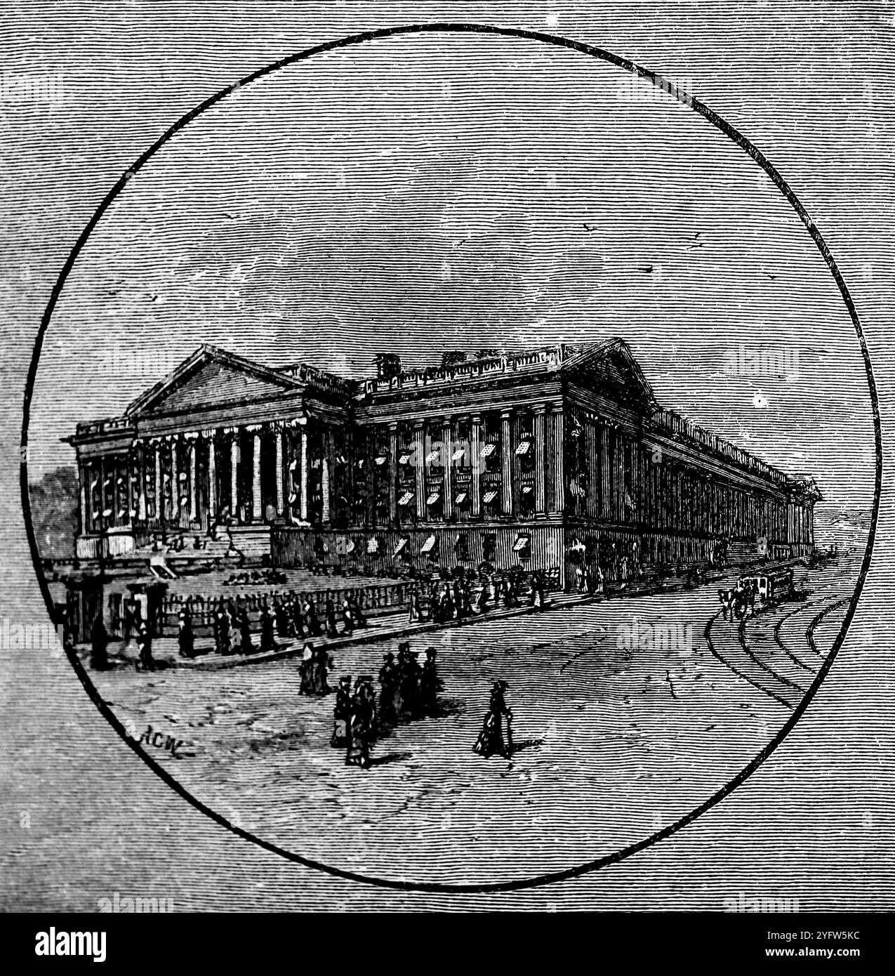 Il Tesoro di Washington con un carro trainato da cavalli, firmò ACW. Da un diario di viaggio degli Stati Uniti d'America del XIX secolo, pubblicato nel 1891, questa è una fotografia di una serie di incisioni (molte di Edward Whymper) utilizzate per illustrare aspetti della storia sociale, dell'architettura, della topografia e della geografia degli Stati Uniti. Foto Stock