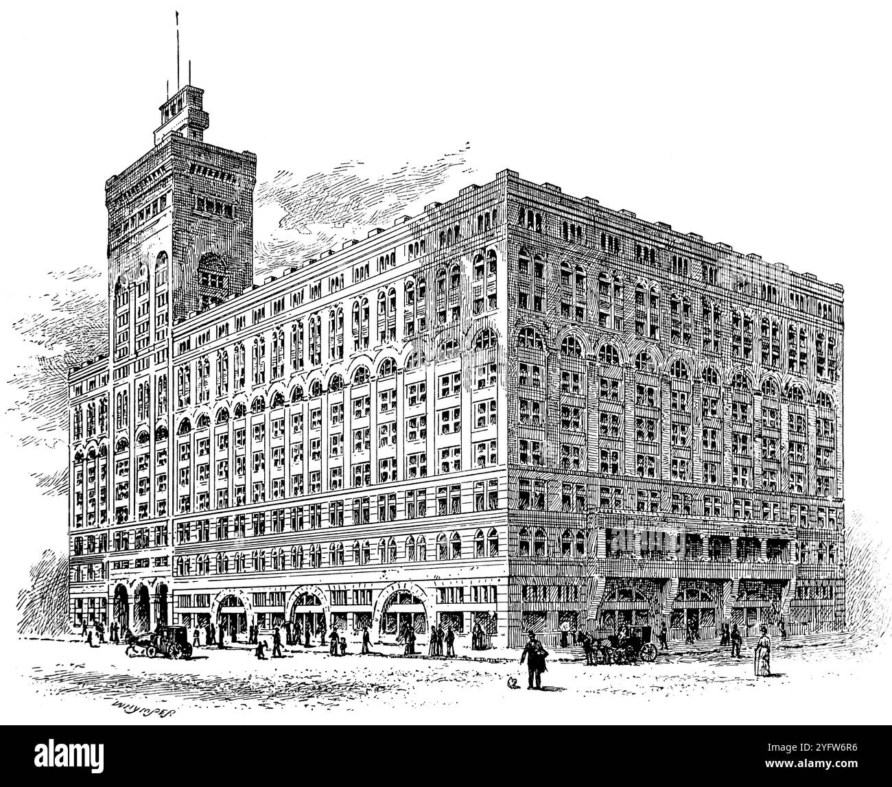 L'Auditorium Building di Chicago, Illinois. Da un diario di viaggio degli Stati Uniti d'America del XIX secolo, pubblicato nel 1891, questa è una fotografia di una serie di incisioni (molte di Edward Whymper) utilizzate per illustrare aspetti della storia sociale, dell'architettura, della topografia e della geografia degli Stati Uniti. Foto Stock