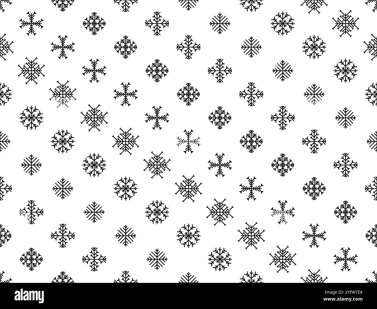 Fiocchi di neve motivo senza cuciture. Silhouette nere di fiocchi di neve su sfondo bianco. Fiocchi di neve geometrici di diverse forme per carta da parati, involucri a Illustrazione Vettoriale