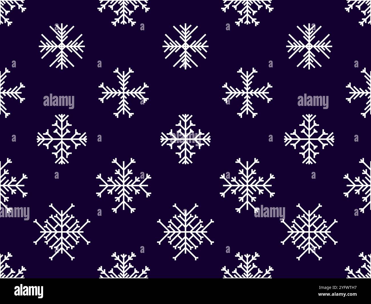 Fiocchi di neve motivo senza cuciture. Silhouette bianche di fiocchi di neve su sfondo nero. Fiocchi di neve geometrici di diverse forme per carta da parati, involucri a Illustrazione Vettoriale