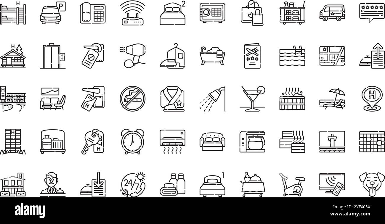 Raccolta di icone vettoriali di alta qualità con traccia modificabile. Ideale per progetti professionali e creativi. Illustrazione Vettoriale