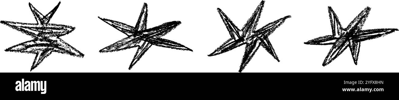 Stella disegnata a mano con pastello e texture pastello. Design carino per adesivi. Illustrazione vettoriale piatta isolata su sfondo bianco Illustrazione Vettoriale