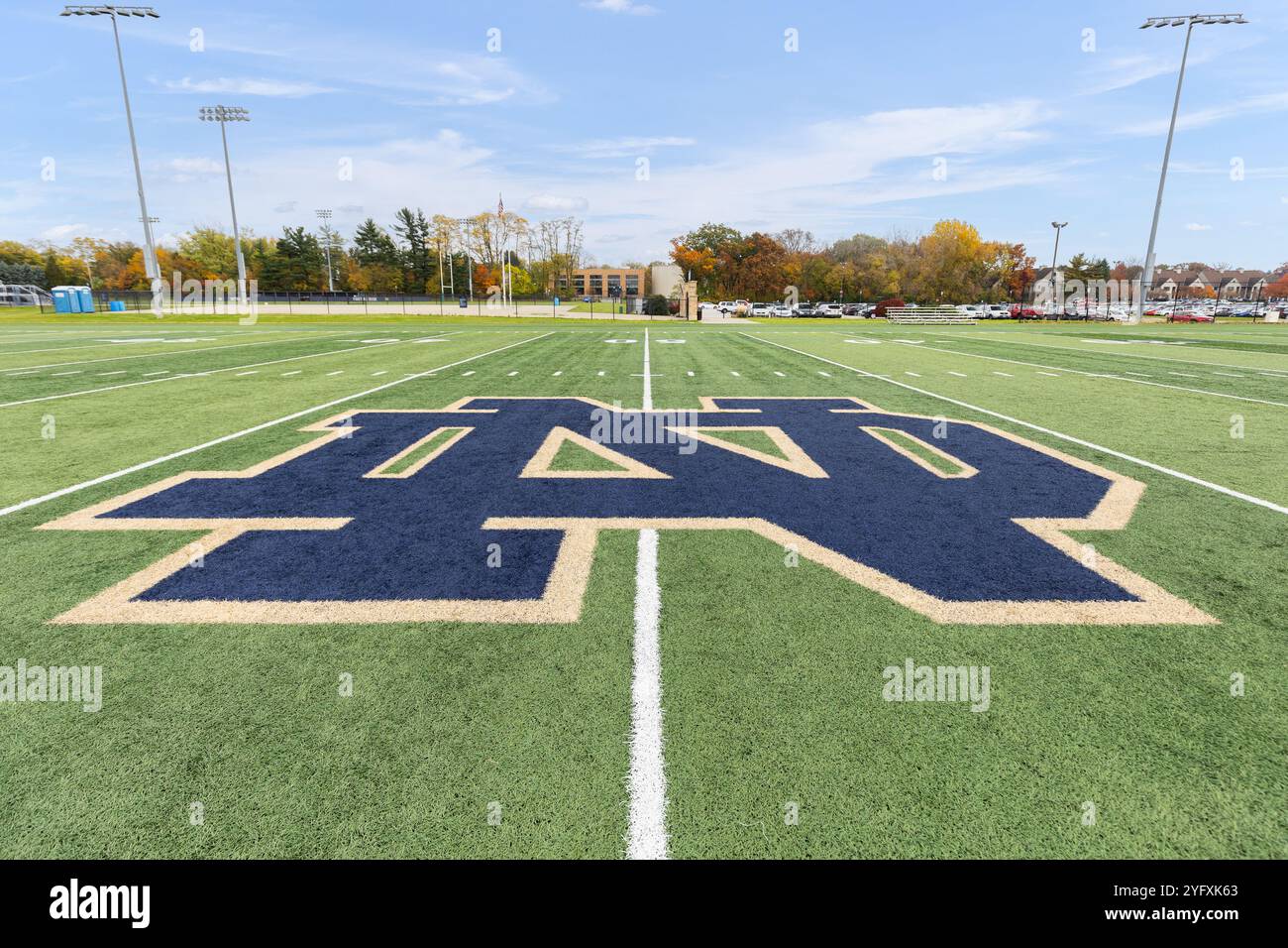 Ricci Family Fields, presso l'Università di Notre Dame, è un campo di gioco per lo sport e la banda scolastica per praticare. Foto Stock