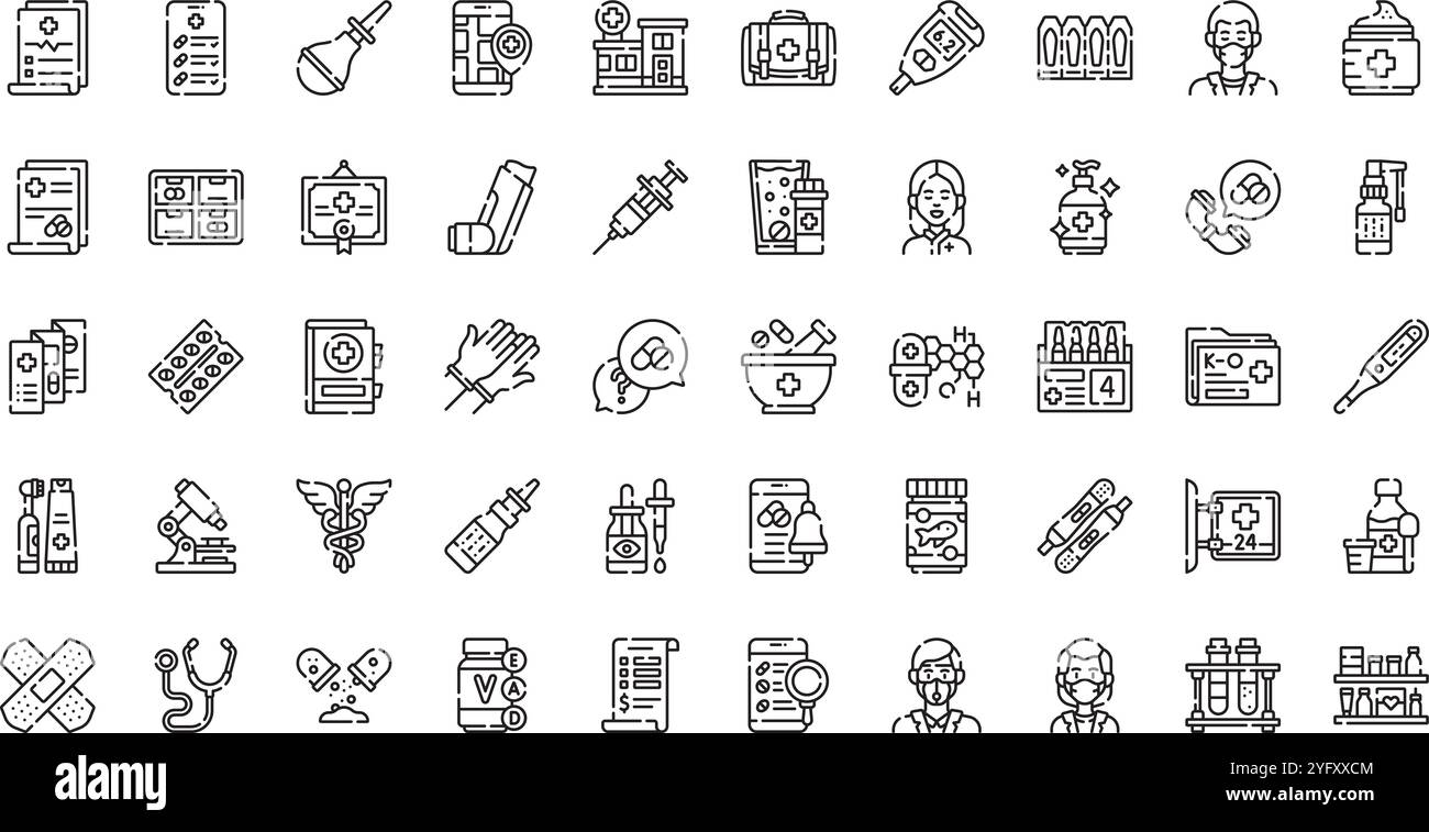 Raccolta di icone vettoriali di alta qualità con traccia modificabile. Ideale per progetti professionali e creativi. Illustrazione Vettoriale