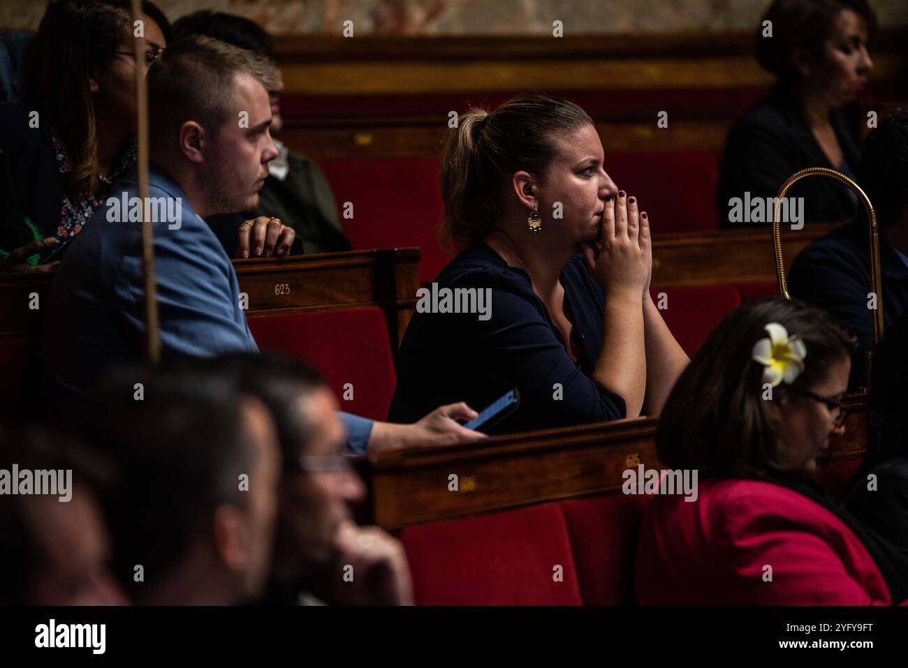 FRANCIA-POLITICA-GOVERNO-PARLAMENTO Mathilde Panot, Presidente del Nouveau Front Popoulaire - la France Insoumise Group, in Parlamento. A Parigi, 5 novembre 2024. PARIGI ILE-DE-FRANCE FRANCIA COPYRIGHT: XANDREAXSAVORANIXNERIX FRANCE-POLITICS-GOVERNMENT-PARLI ASAVORANINERI-10 Foto Stock