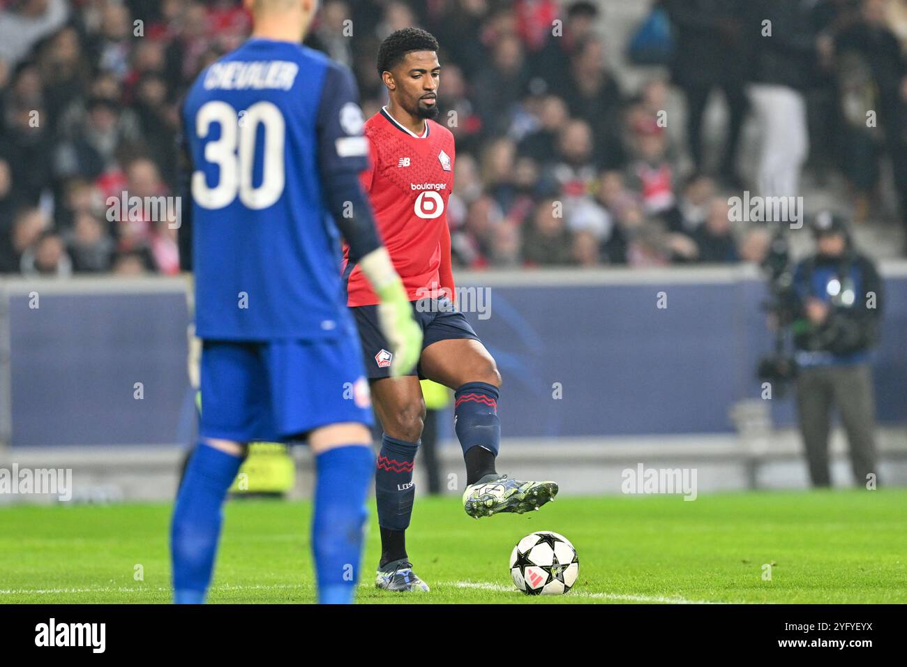 Alexsandro (4) di Lille nella foto durante una partita di calcio tra il Lille Olympique Sporting Club francese e la Juventus italiana nella fase 4 della UEFA Champions League della stagione 2024-25, martedì 5 novembre 2024 a Lille , Francia . FOTO SPORTPIX | David Catry Foto Stock