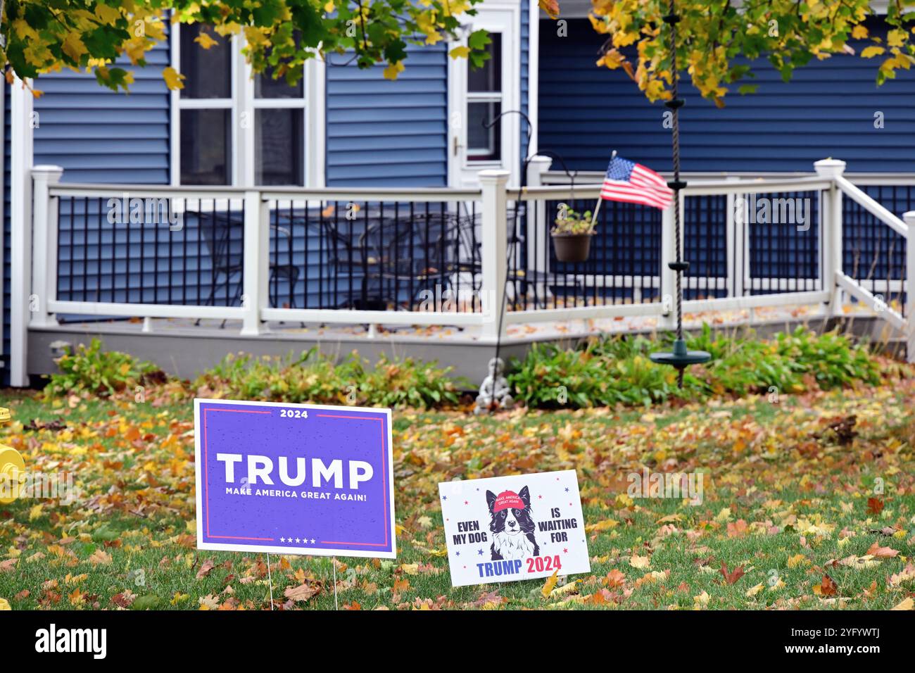 Wheaton, Illinois, Stati Uniti. I candidati sono in mostra nella contea di DuPage, nella periferia di Chicago, per le elezioni presidenziali del 2024. Foto Stock