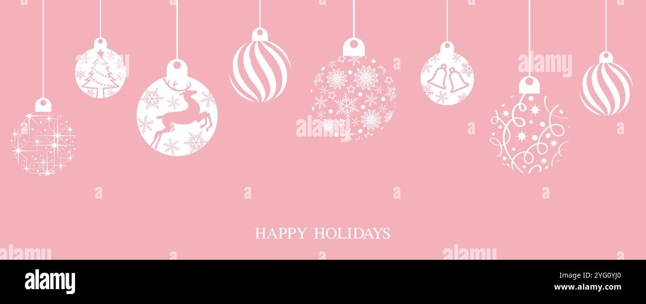 Illustrazione di sfondo piatto vettoriale con le sfere di Natale e lo spazio di testo. Illustrazione Vettoriale