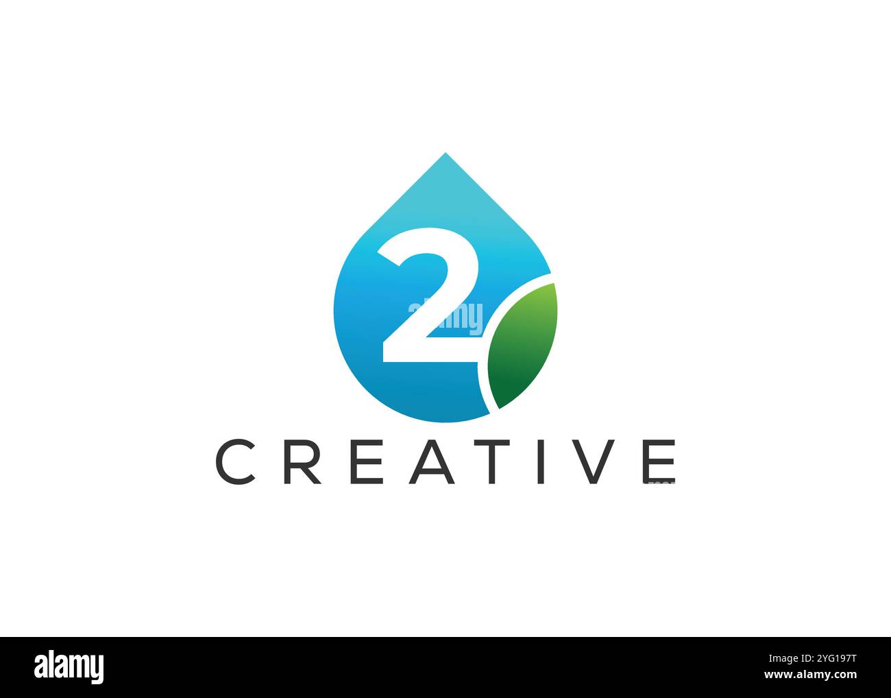 Design creativo e innovativo con logo numero due e lamina a goccia. Logo ECO Drop Illustrazione Vettoriale