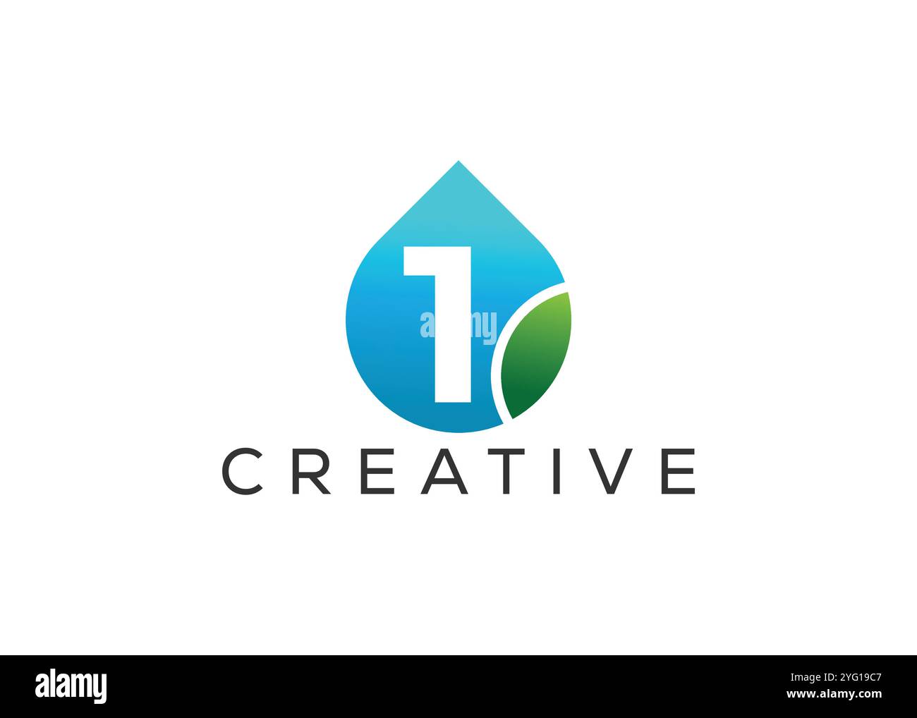 Design creativo e innovativo con logo a foglia goccia e numero uno. Logo ECO Drop Illustrazione Vettoriale