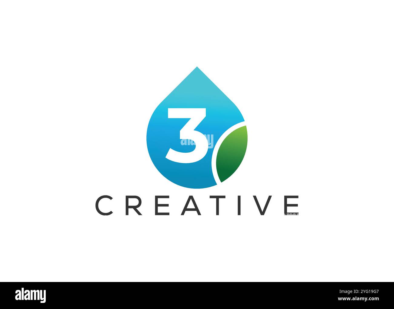 Design creativo e innovativo con logo numero tre e lamina a goccia. Logo ECO Drop Illustrazione Vettoriale