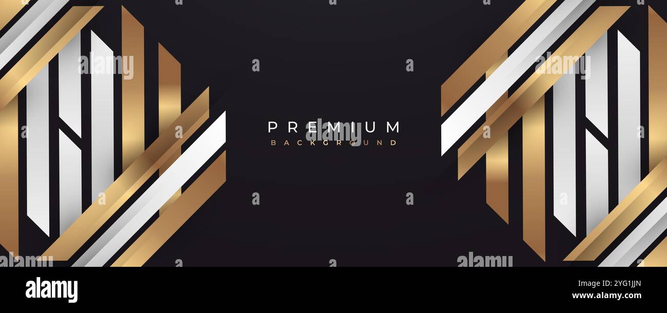 Sfondo Luxury Black con forme geometriche bianche e dorate. Sfondo premium per premi, nomination, cerimonie Illustrazione Vettoriale