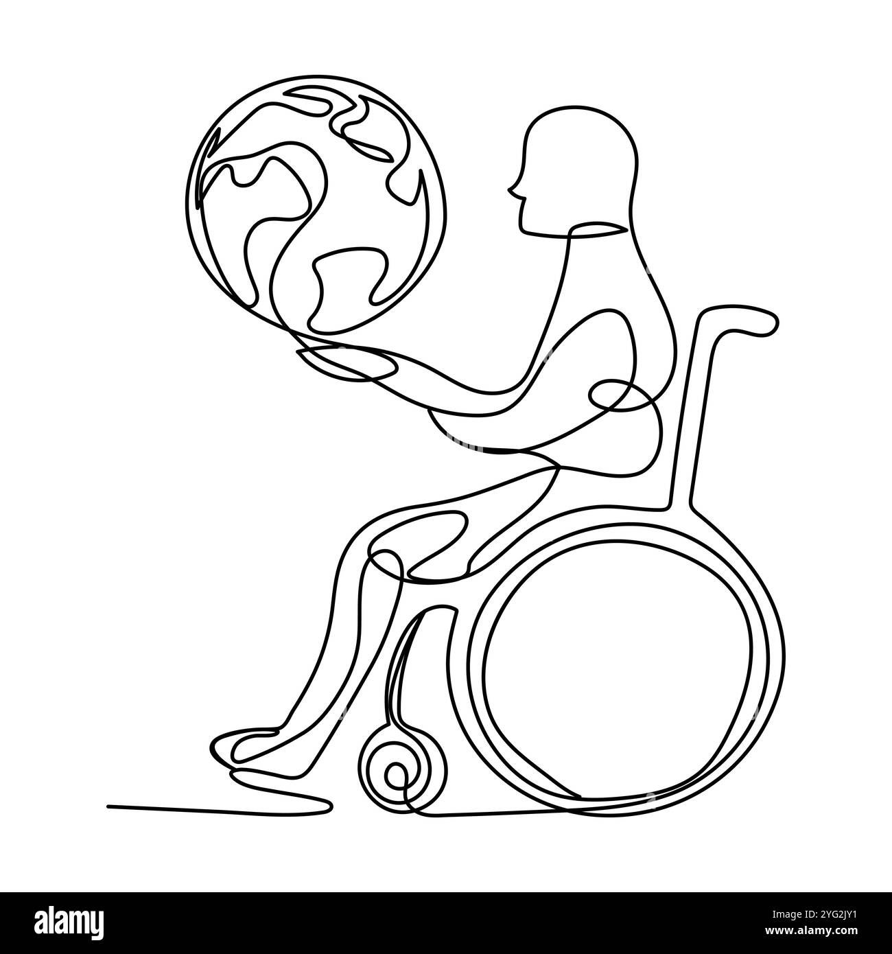 3 dicembre poster della giornata mondiale della disabilità con disegno nero a linea continua in stile minimalista, uomo anziano che cammina con l'aiuto di stampelle, calligrafo Illustrazione Vettoriale