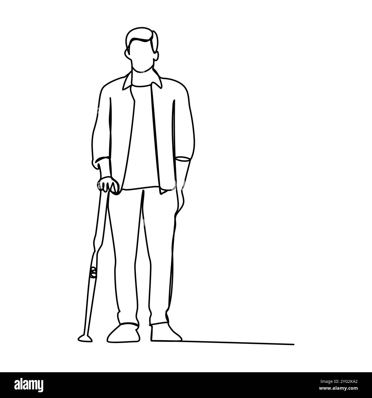 3 dicembre poster della giornata mondiale della disabilità con disegno nero a linea continua in stile minimalista, uomo anziano che cammina con l'aiuto di stampelle, calligrafo Illustrazione Vettoriale