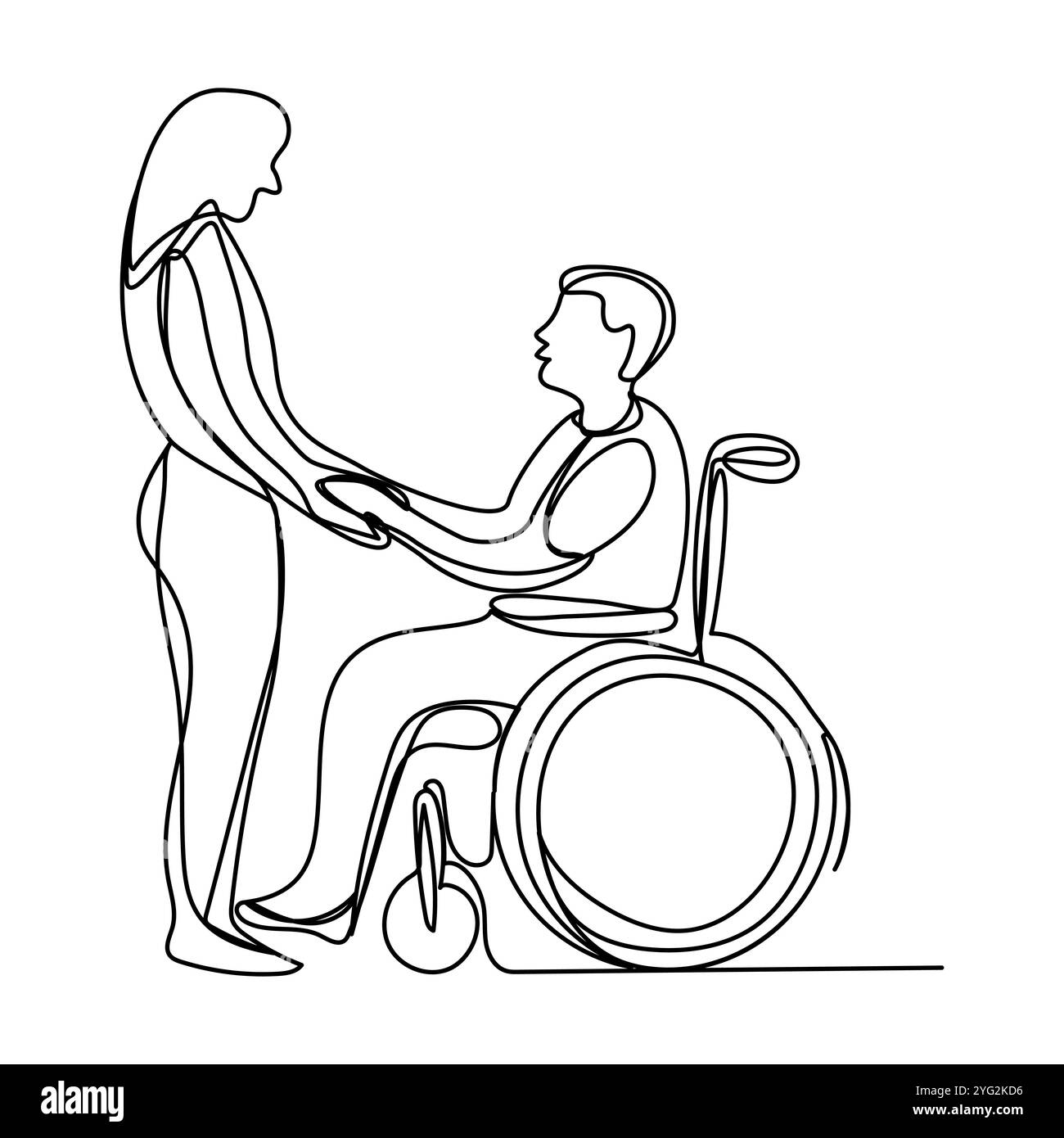 3 dicembre poster della giornata mondiale della disabilità con disegno nero a linea continua in stile minimalista, uomo anziano che cammina con l'aiuto di stampelle, calligrafo Illustrazione Vettoriale