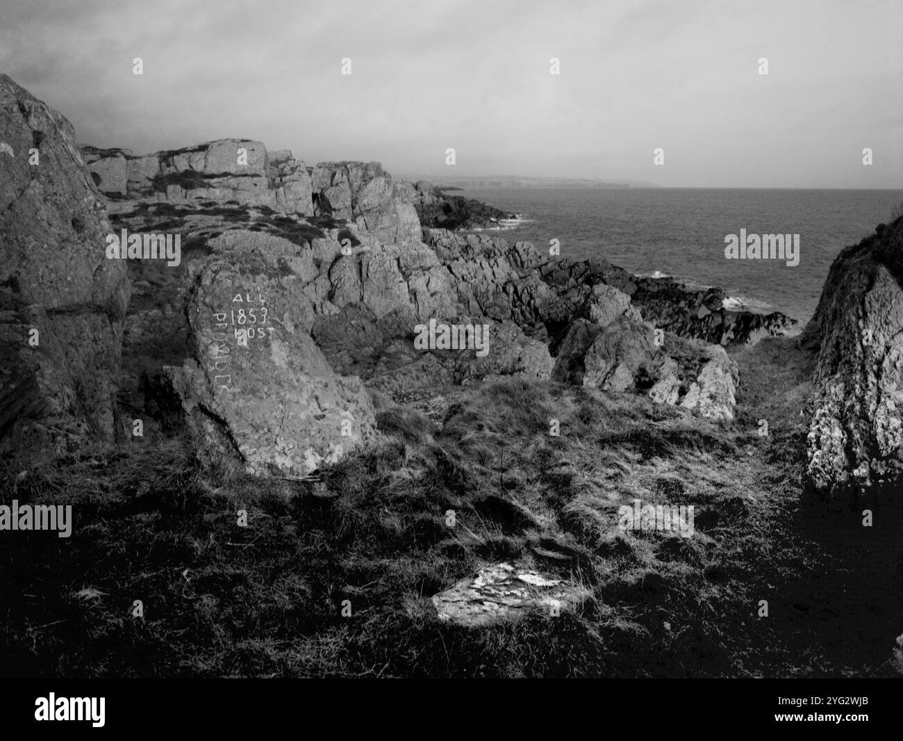 Tutti persi 1853, il monumento in pietra Provider a Langness, Isola di Man Foto Stock