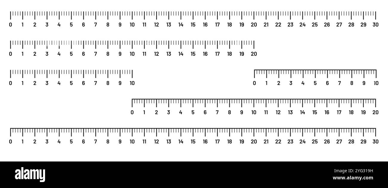 Modello righello di marcatura: 10, 20 e 30 centimetri Illustrazione Vettoriale