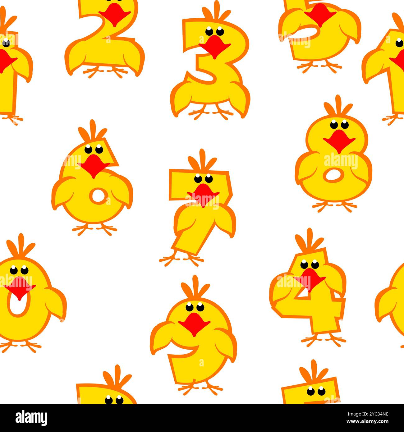 Motivo senza cuciture con numeri come i polli. Raccolta di numeri con un concetto animale. Calligrafia, lettere, tipografia, stampa, istruzione o gioco Illustrazione Vettoriale