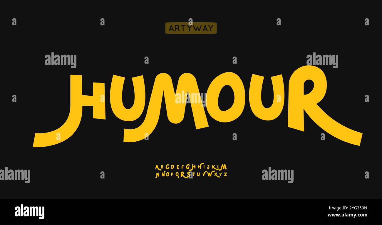 Alfabeto comico giocoso, lettere stravaganti dei cartoni animati, vivace carattere spensierato per l'intrattenimento dei bambini, branding degli spettacoli, logo allegro, titolo divertente. Vettore Illustrazione Vettoriale