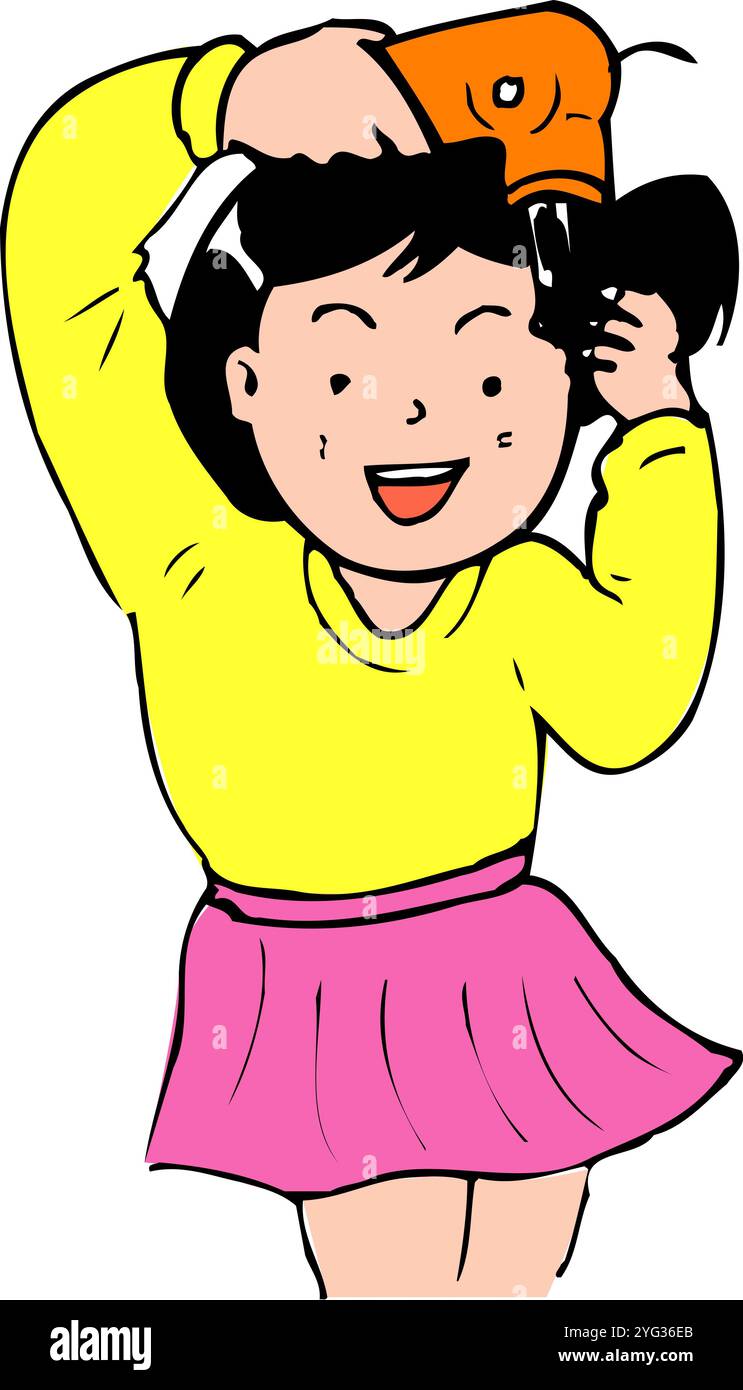 Donna spazzolare i capelli Foto Stock