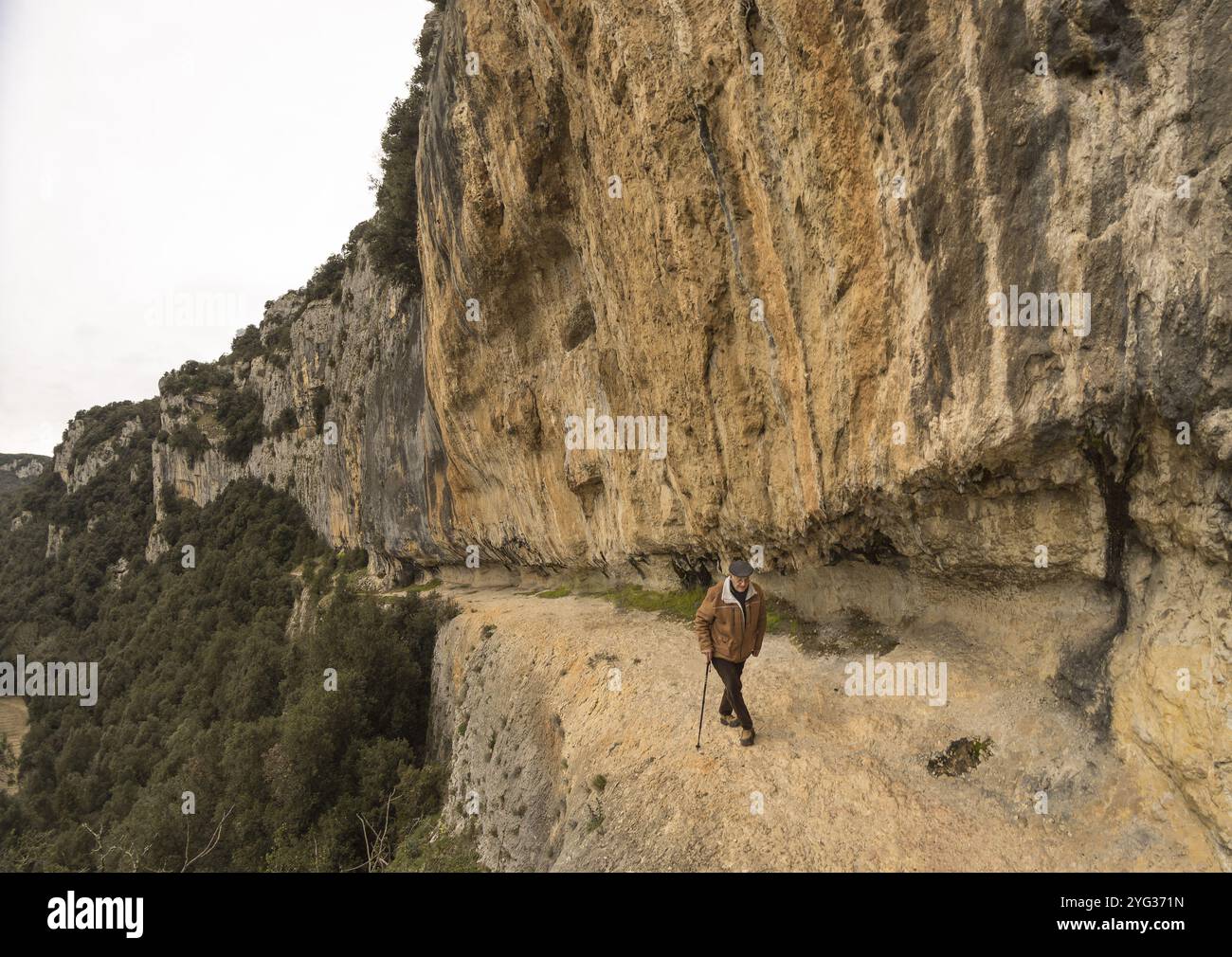 SUL SENTIERO DELLA GROTTA ADORNATA DI PONT D'ARC, NOTA COME GROTTA DI CHAUVET, JEAN CLOTTES, RESPONSABILE DELLO STUDIO SCIENTIFICO DELLA GROTTA. DATATO 36 000 Foto Stock