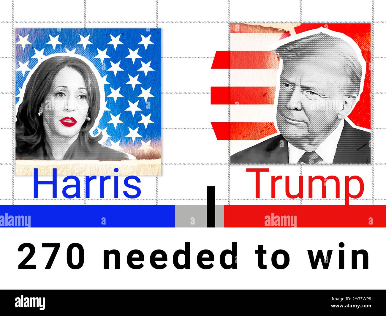 Ritratto di Donald Trump e Kamala Harris. Collage fotografico illustrativo con effetto mezzitoni. Collage illustrativi per la United Stat del 2024 Foto Stock