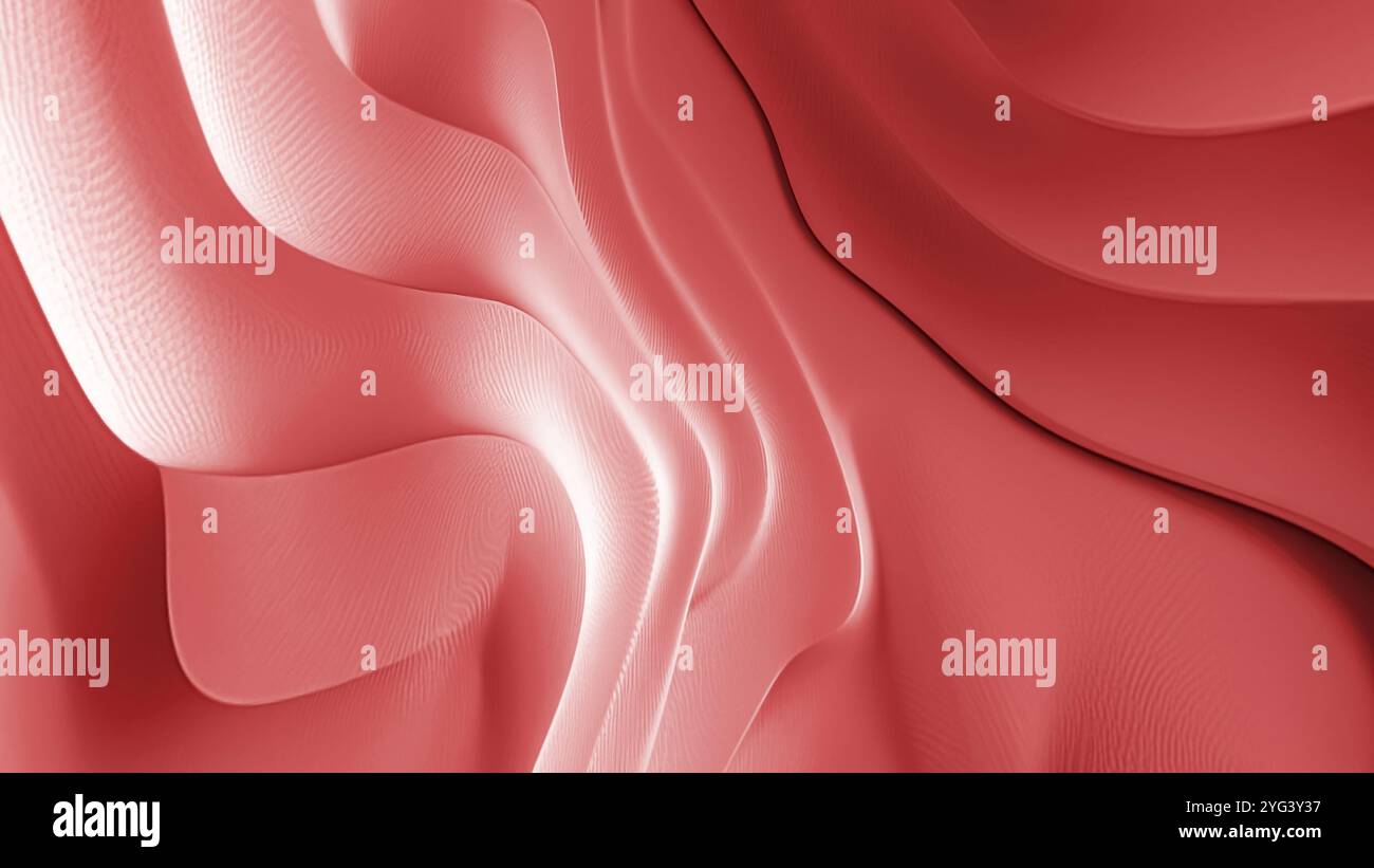 Illustrazione di sfondo rosso con strati ed effetti ondulati interlacciati Foto Stock