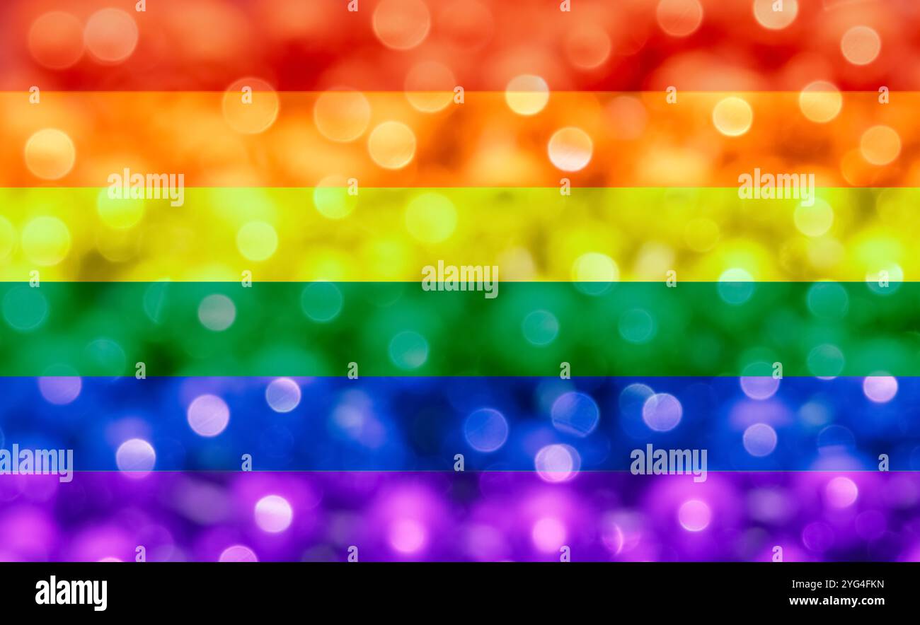 Un'immagine vibrante della bandiera arcobaleno LGBTQIA con strisce orizzontali in rosso, arancione, giallo, verde, blu, e viola. Foto Stock