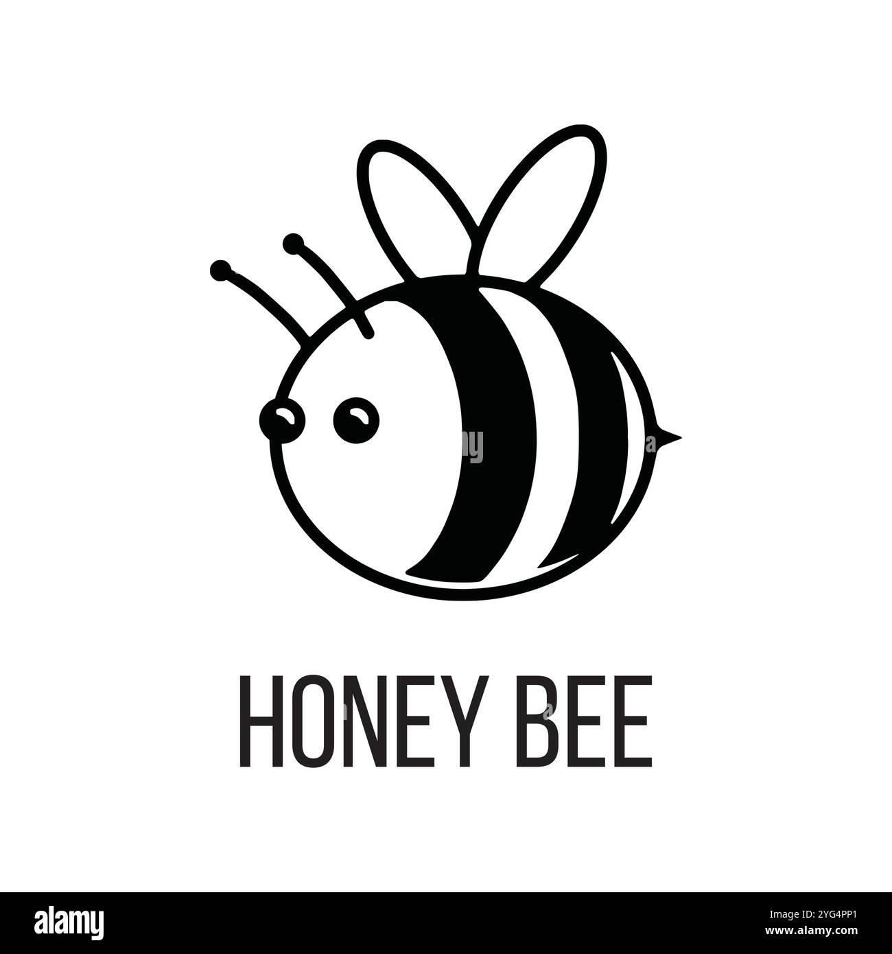 Semplice illustrazione vettoriale con logo Honey bee. Emblema con logo a forma di ape del miele. Illustrazione Vettoriale
