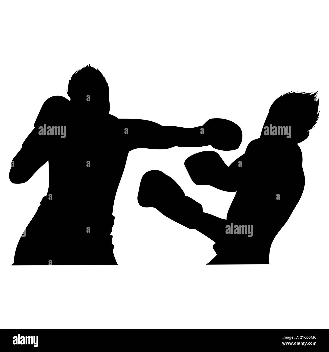 Silhouette di due atleti di pugilato in gara. Perfetto per adesivi, pubblicità, icone Foto Stock