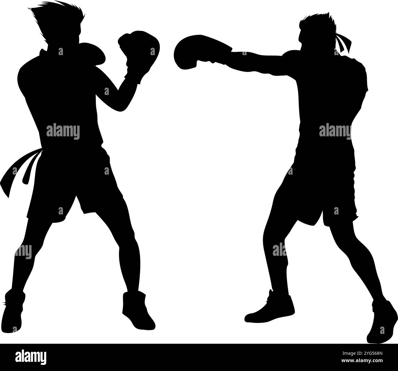 Silhouette di due atleti di pugilato in gara. Perfetto per adesivi, pubblicità, icone Illustrazione Vettoriale