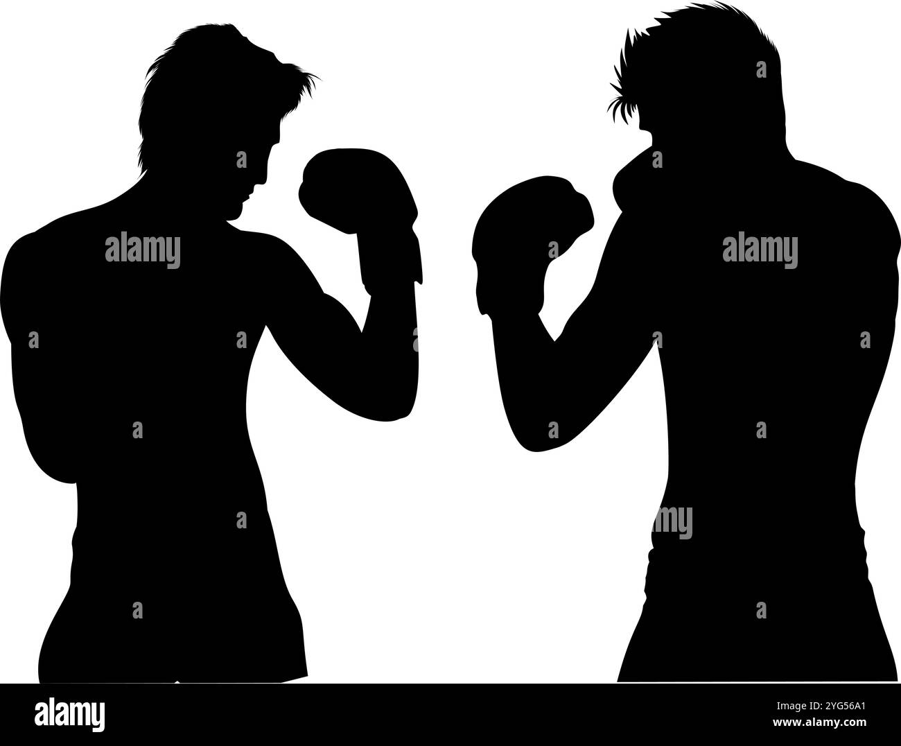 Silhouette di due atleti di pugilato in gara. Perfetto per adesivi, pubblicità, icone Illustrazione Vettoriale