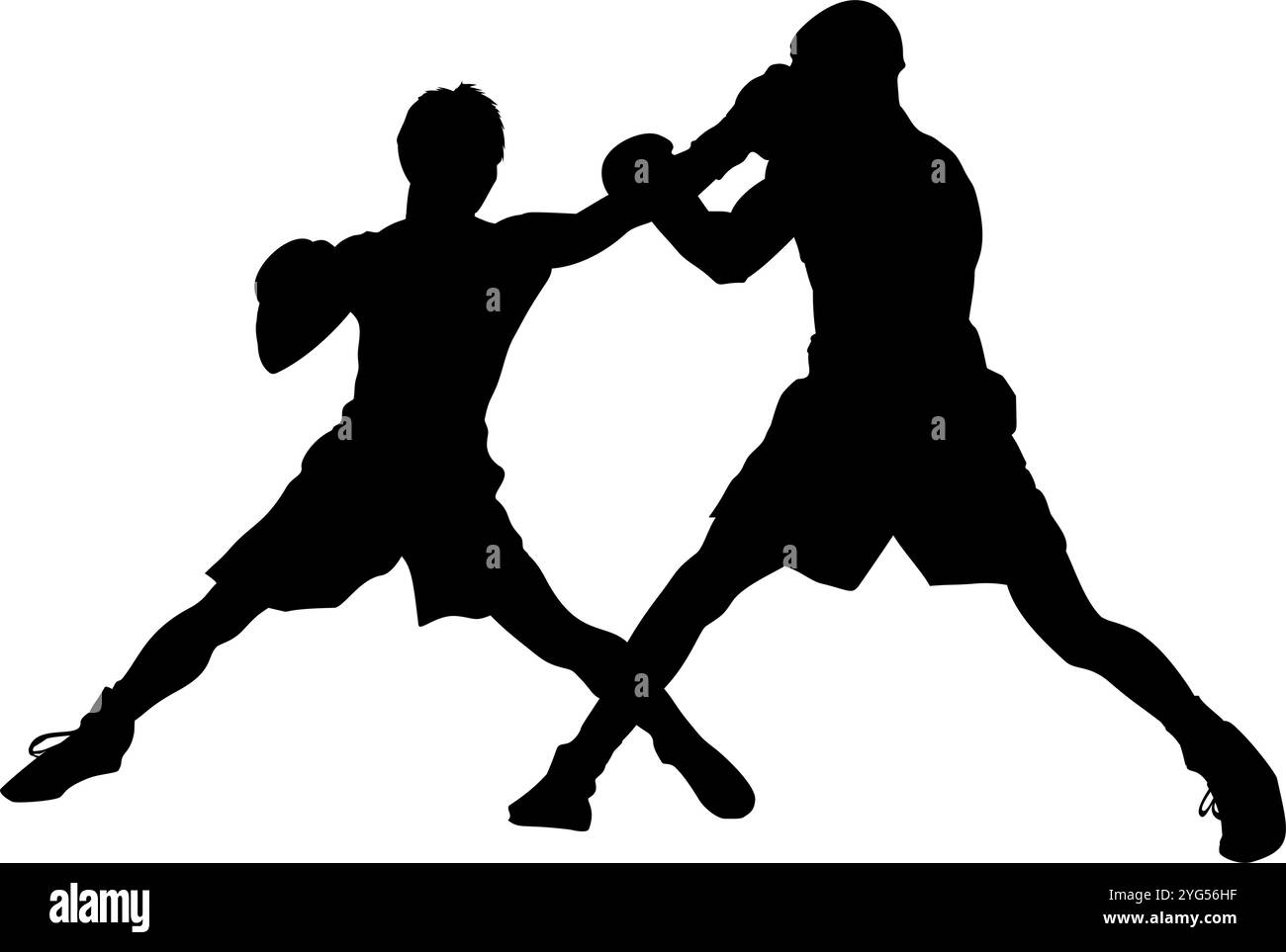 Silhouette di due atleti di pugilato in gara. Perfetto per adesivi, pubblicità, icone Illustrazione Vettoriale