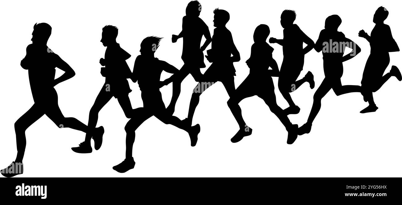 Silhouette di nove runner. Perfetto per adesivi, icone, elementi pubblicitari o ornamenti. Illustrazione Vettoriale