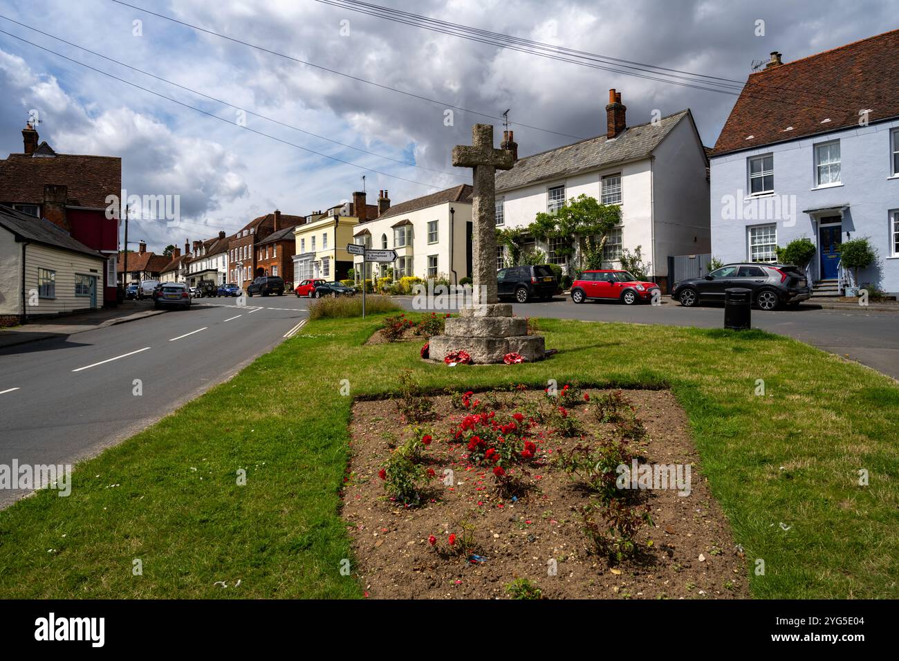 Case commemorative sulla High st Great Bardfield Essex Foto Stock
