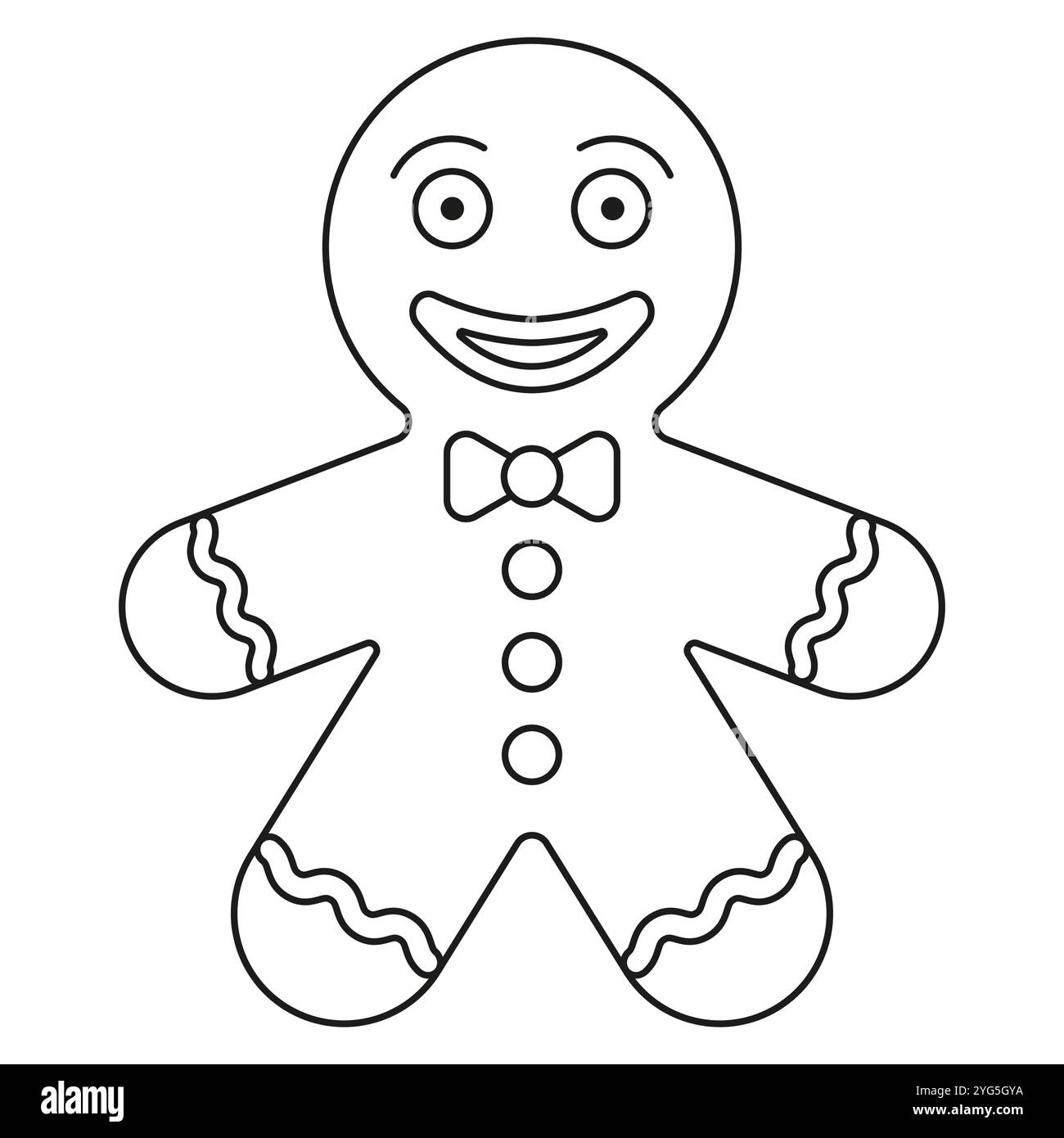 Design piatto vettoriale in bianco e nero Cartoon Gingerbread, ideale per le pagine da colorare, isolato su sfondo bianco Illustrazione Vettoriale