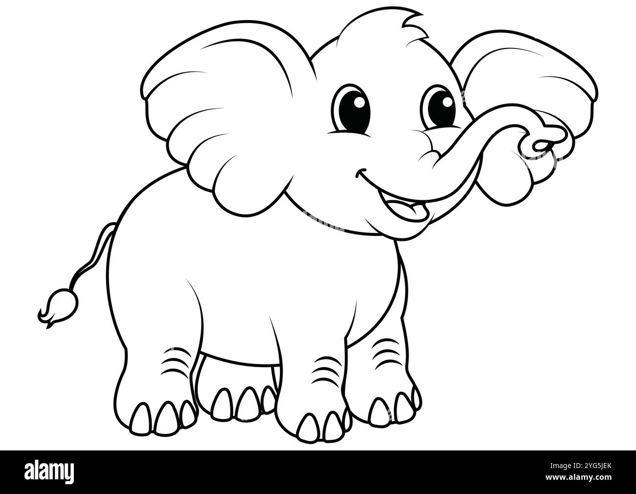Design piatto Elephant Vector in bianco e nero. Pagine da colorare Illustrazione Vettoriale