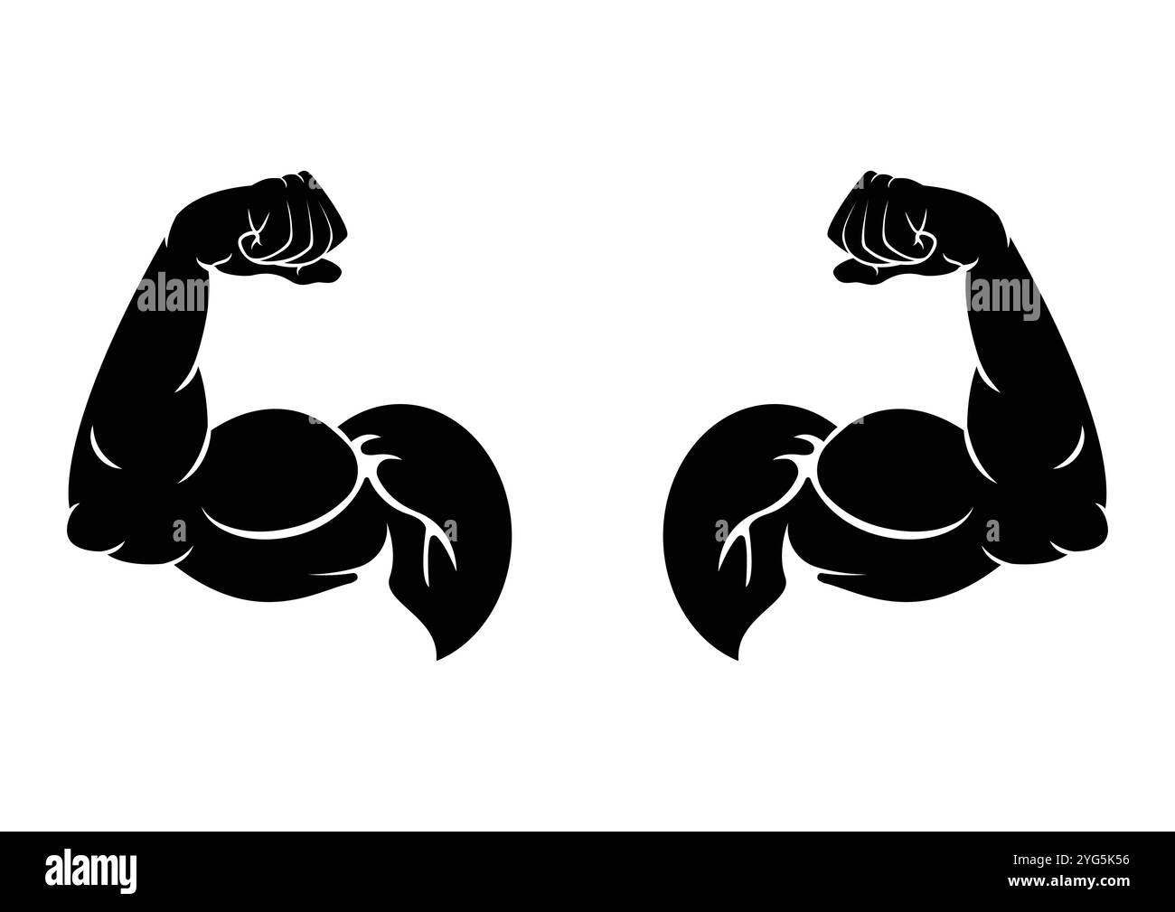 Silhouette di due Bicep Muscle Flexing Vector design piatto isolato su sfondo bianco. Due braccia muscolari Illustrazione Vettoriale