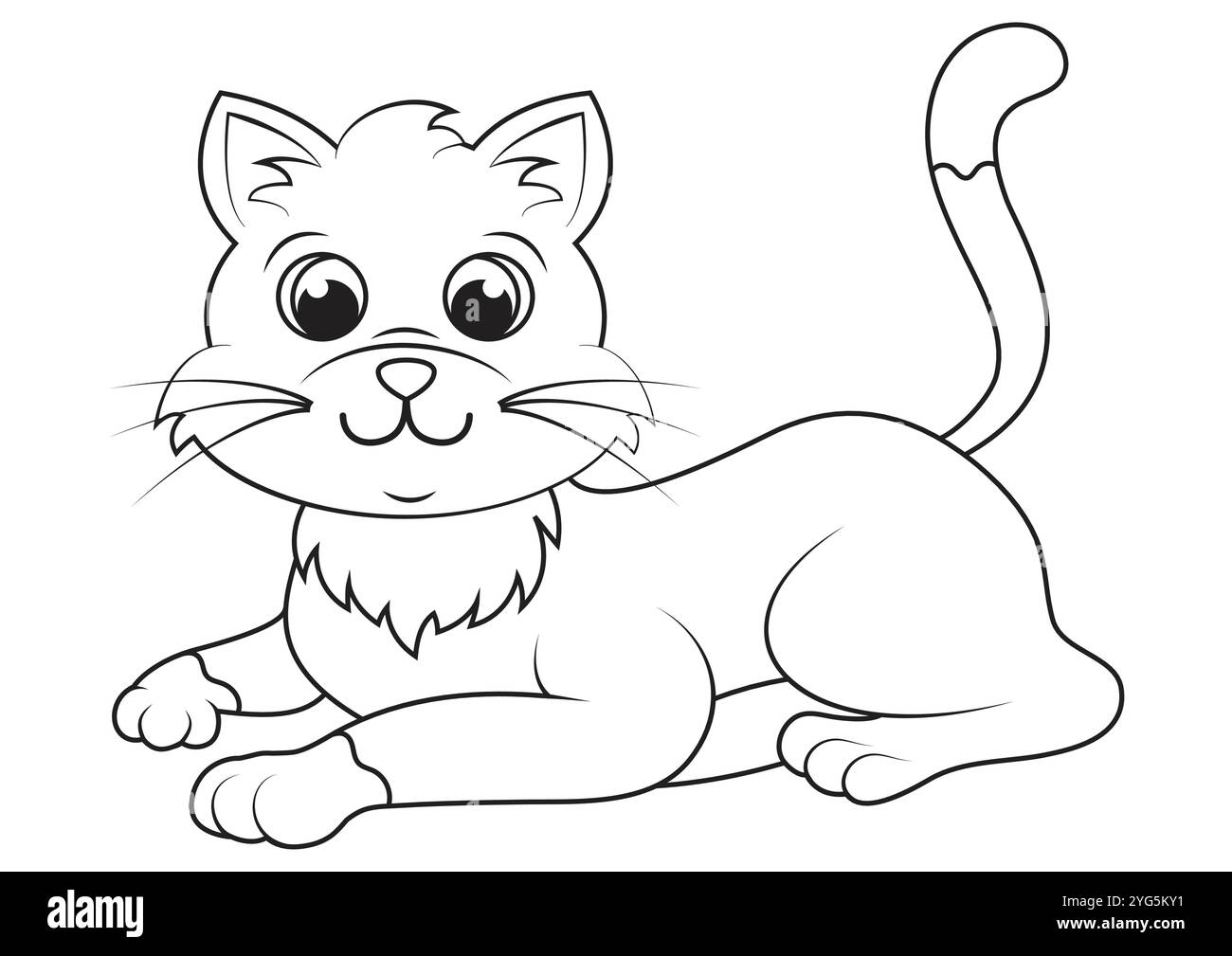 Design piatto vettoriale Cat in cartone bianco e nero. Pagine da colorare Illustrazione Vettoriale