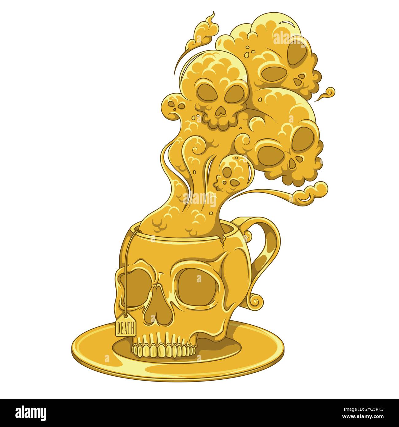 Tazza da tè in porcellana a forma di teschio umano, tazza da caffè a forma di teschio e il suo piattino, tazza demoniaca con fumo tossico della morte Illustrazione Vettoriale
