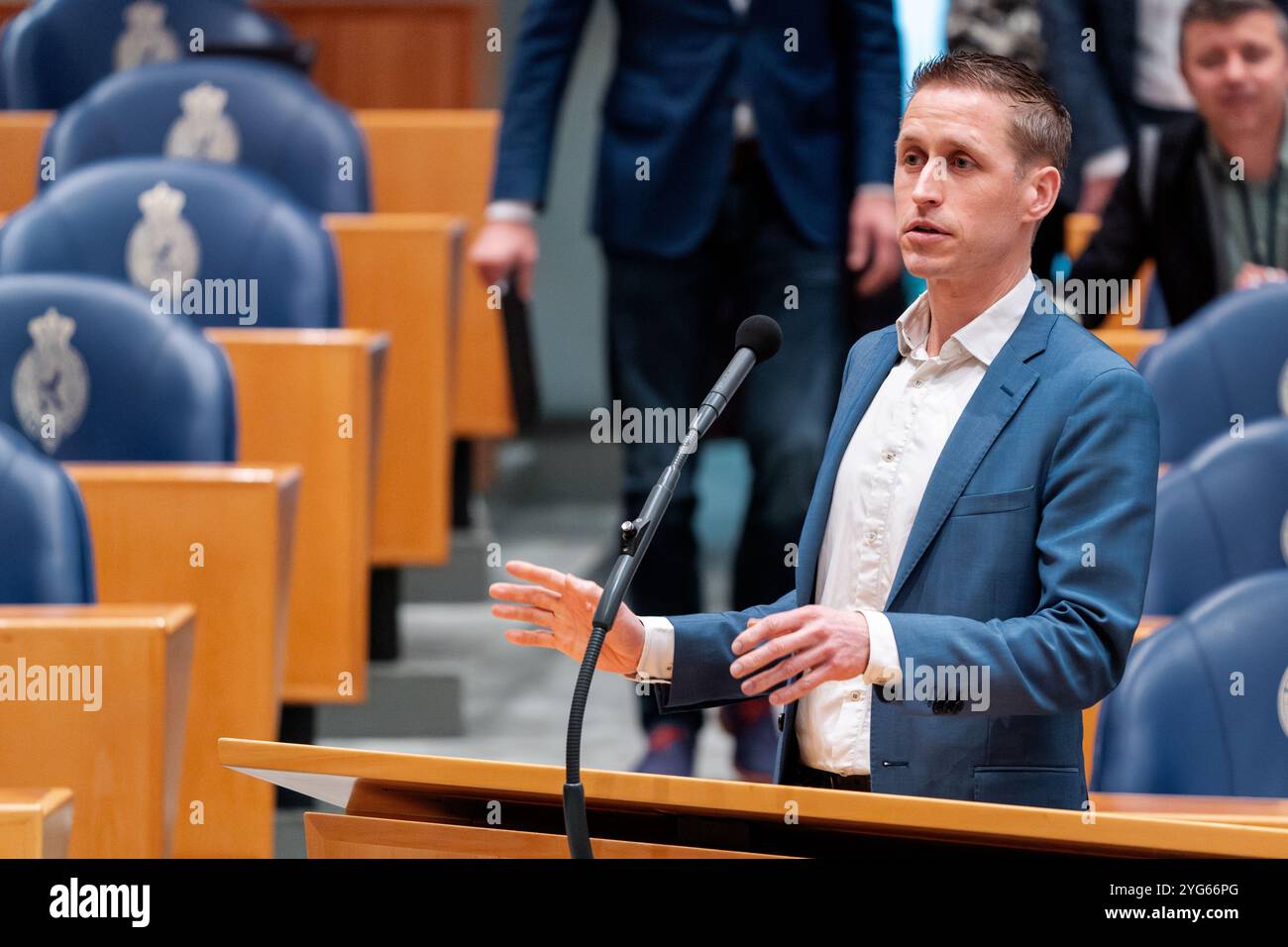 DEN HAAG, PAESI BASSI - 2 APRILE: Michiel van Nispen (SP) durante il dibattito Plenario al Tweede Kamer il 2 aprile 2024 a Den Haag, Paesi Bassi (foto di John Beckmann/Orange Pictures) Foto Stock