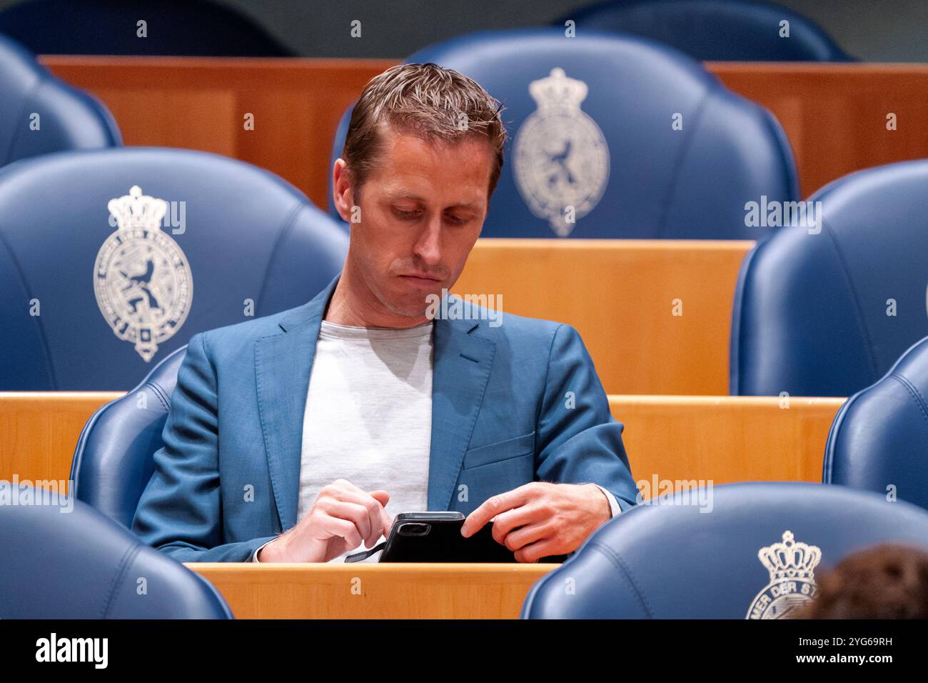 DEN HAAG, PAESI BASSI - 14 MAGGIO: Michiel van Nispen (SP) durante il dibattito Plenario al Tweede Kamer il 14 maggio 2024 a Den Haag, Paesi Bassi (foto di John Beckmann/Orange Pictures) Foto Stock