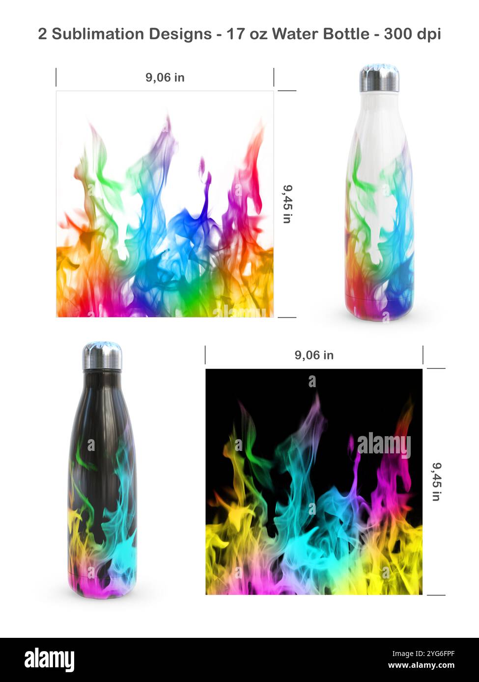 Set di 2 schemi di fuoco su sfondo bianco e nero. Dime per sublimazione senza cuciture per bottiglie d'acqua da 17 once. Illustrazione della sublimazione. Foto Stock Set di 2 schemi di fuoco su sfondo bianco e nero. Dime per sublimazione senza cuciture per bottiglie d'acqua da 17 once. Illustrazione della sublimazione. Foto Stock