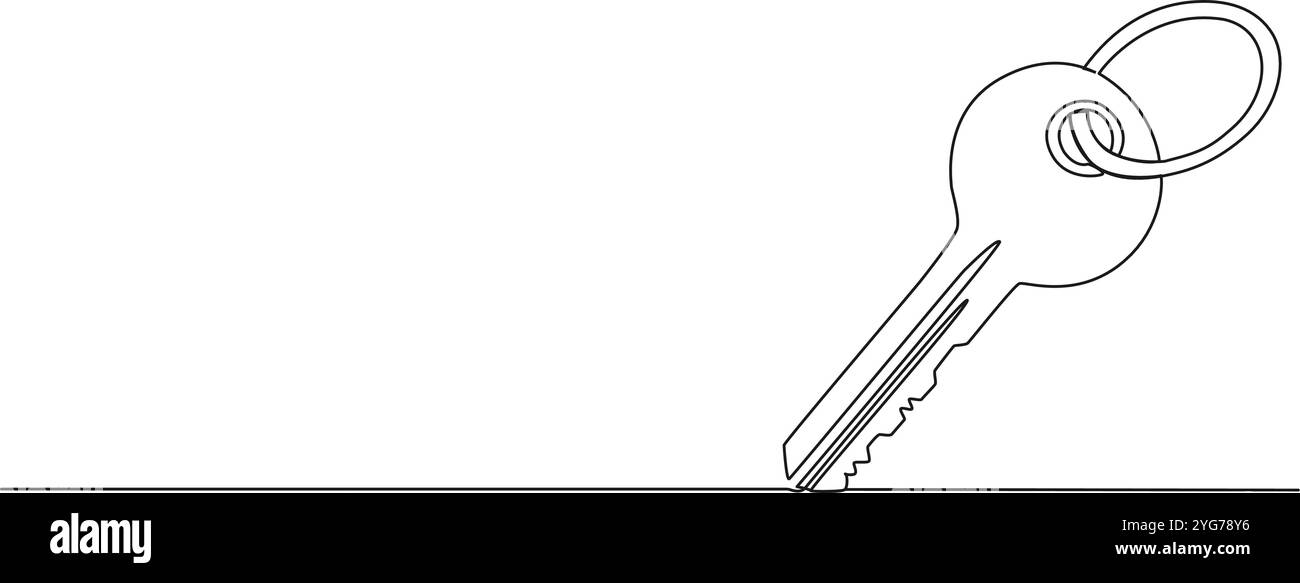 disegno continuo a linea singola della chiave della porta, illustrazione vettoriale line art Illustrazione Vettoriale