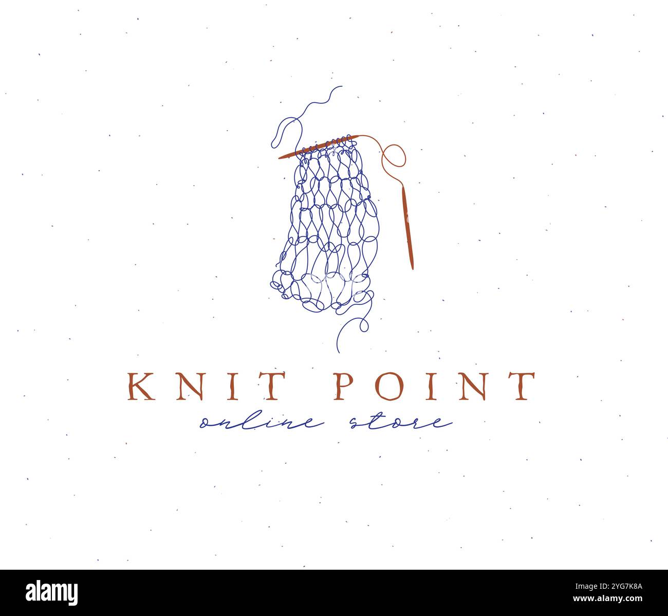 Etichetta foulard lavorata a maglia con iscrizione punto maglia online disegnata su sfondo beige Illustrazione Vettoriale